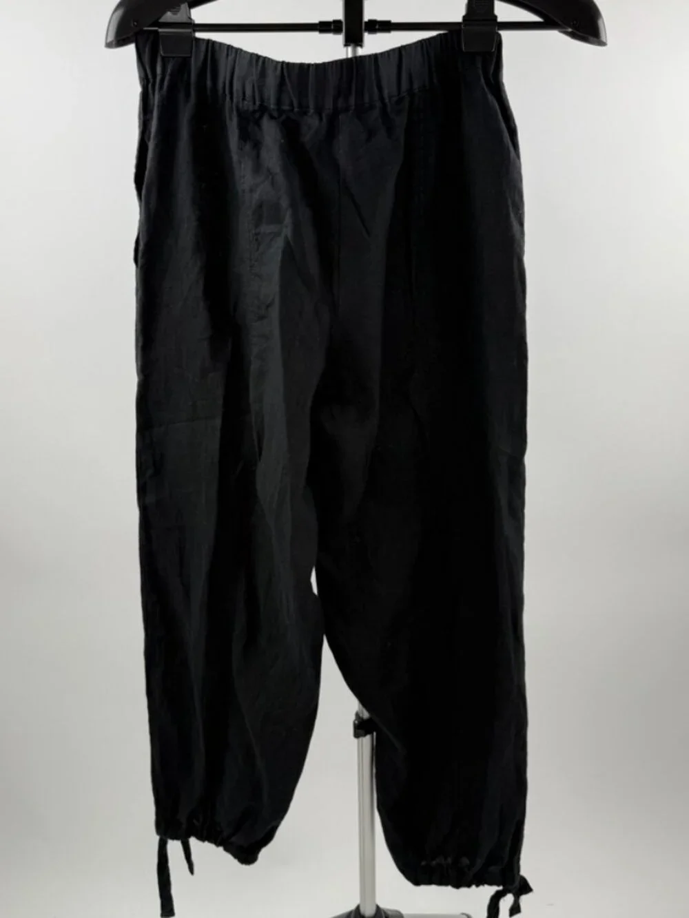 ZARA Black Linen Cropped Jogger Pants Size S Drawstring Ankle